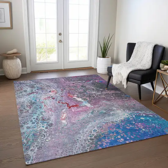 Blue Abstract Washable Non Skid Indoor Outdoor Area Rug Photo 9