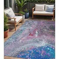 Photo of Blue Abstract Washable Non Skid Indoor Outdoor Area Rug