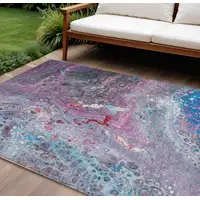 Photo of Blue Abstract Washable Non Skid Indoor Outdoor Area Rug