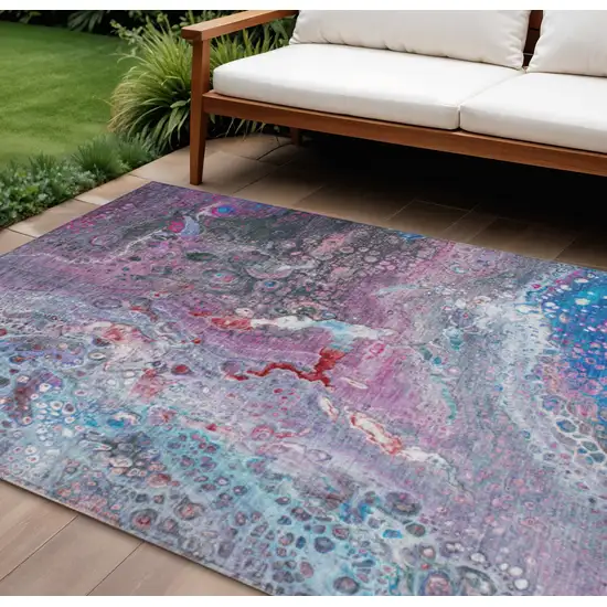 Blue Abstract Washable Non Skid Indoor Outdoor Area Rug Photo 1