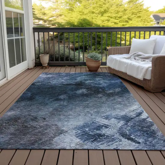 Blue Abstract Washable Non Skid Indoor Outdoor Area Rug Photo 6