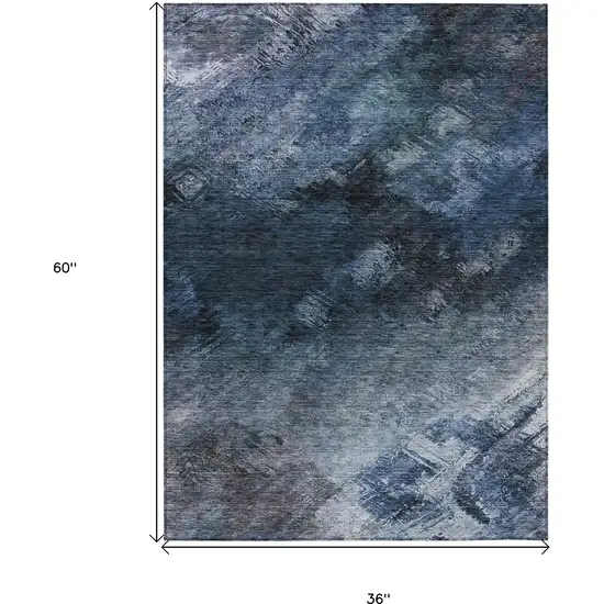 Blue Abstract Washable Non Skid Indoor Outdoor Area Rug Photo 3