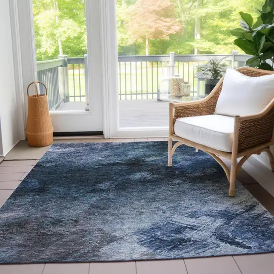 Navy Blue And Denim Blue Abstract Washable Indoor Outdoor Area Rug Photo 8