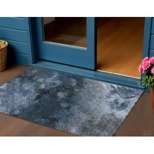 Photo of Blue Abstract Washable Non Skid Indoor Outdoor Area Rug