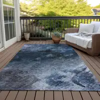 Photo of Blue Abstract Washable Non Skid Indoor Outdoor Area Rug