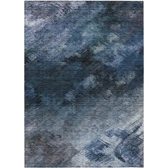 Blue Abstract Washable Non Skid Indoor Outdoor Area Rug Photo 1