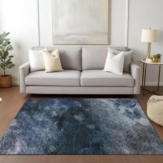 Blue Abstract Washable Non Skid Indoor Outdoor Area Rug Photo 6