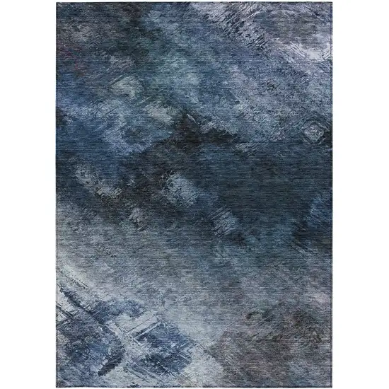 Blue Abstract Washable Non Skid Indoor Outdoor Area Rug Photo 4