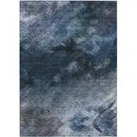 Photo of Blue Abstract Washable Non Skid Indoor Outdoor Area Rug