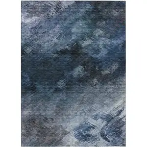 Photo of Blue Abstract Washable Non Skid Indoor Outdoor Area Rug