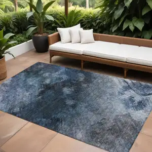 Photo of Blue Abstract Washable Non Skid Indoor Outdoor Area Rug