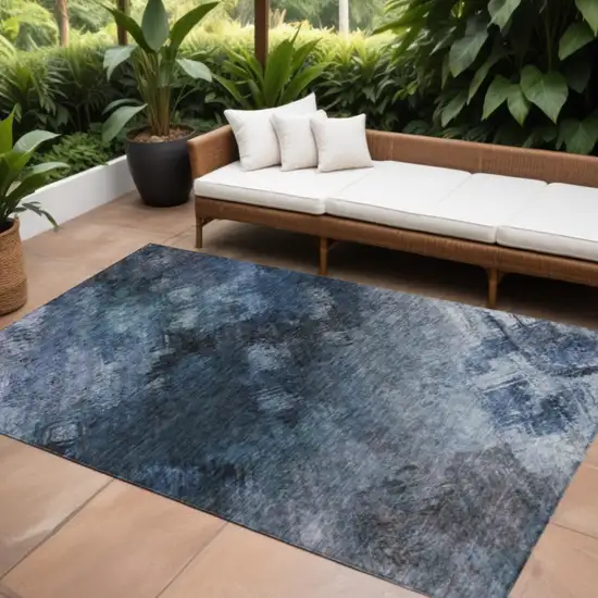 Blue Abstract Washable Non Skid Indoor Outdoor Area Rug Photo 1