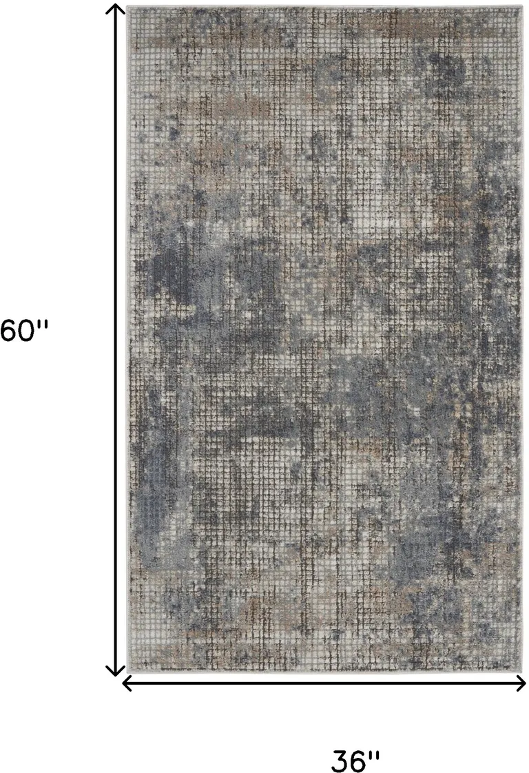 Blue And Beige Abstract Power Loom Distressed Non Skid Area Rug Photo 5