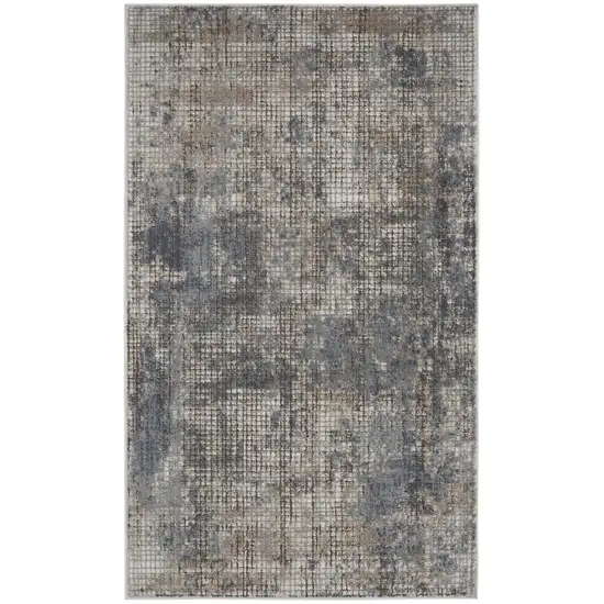 Blue And Beige Abstract Power Loom Distressed Non Skid Area Rug Photo 1