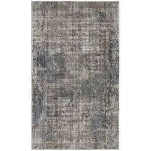 Photo of Blue And Beige Abstract Power Loom Distressed Non Skid Area Rug