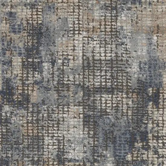 Blue And Beige Abstract Power Loom Distressed Non Skid Area Rug Photo 6