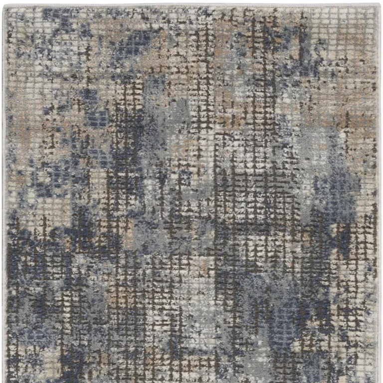 Blue And Beige Abstract Power Loom Distressed Non Skid Area Rug Photo 4