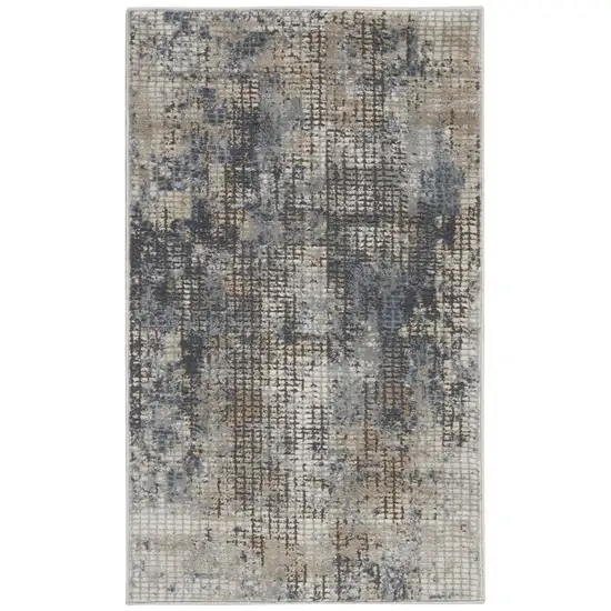 Blue And Beige Abstract Power Loom Distressed Non Skid Area Rug Photo 1