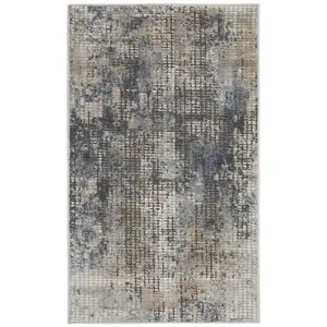 Photo of Blue And Beige Abstract Power Loom Distressed Non Skid Area Rug