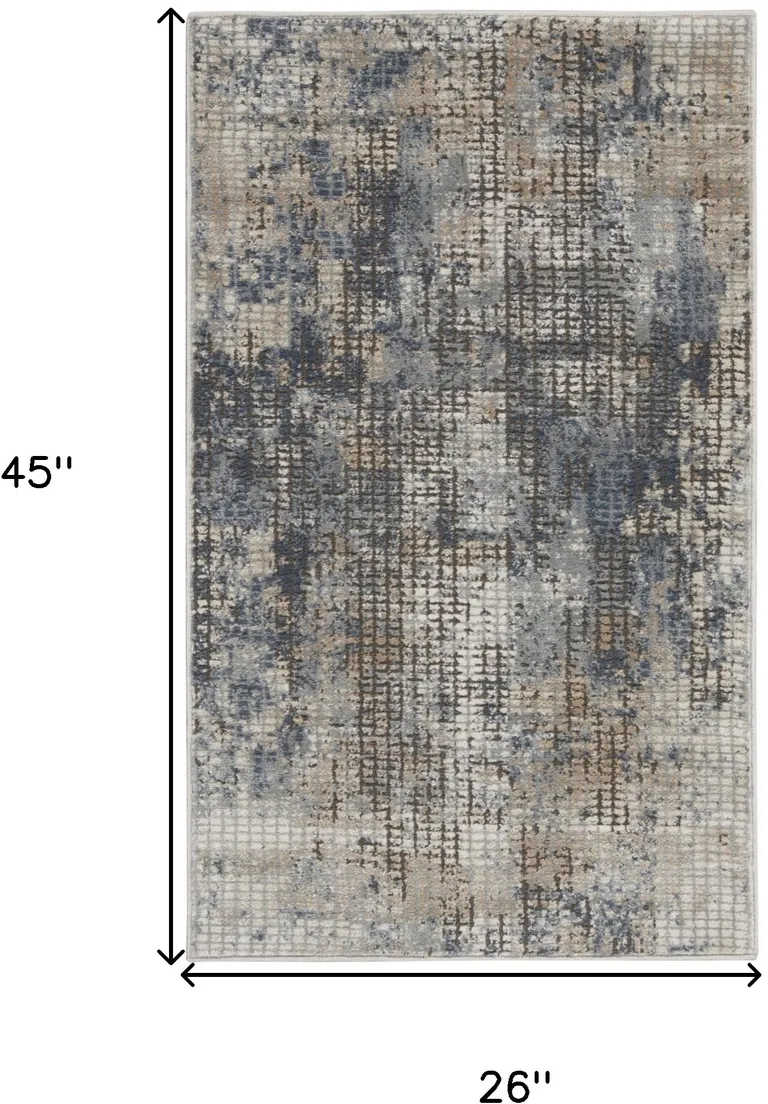 Blue And Beige Abstract Power Loom Distressed Non Skid Area Rug Photo 5