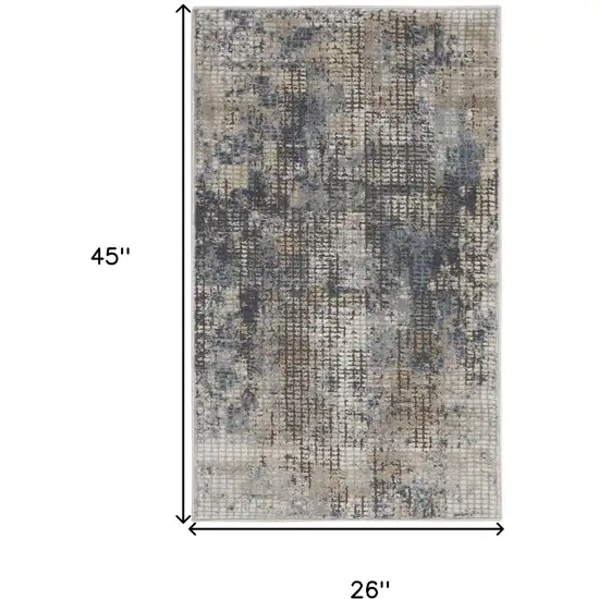 Blue And Beige Abstract Power Loom Distressed Non Skid Area Rug Photo 5