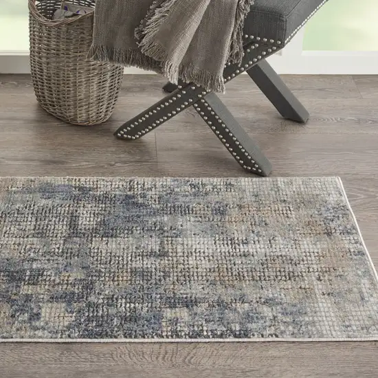 Blue And Beige Abstract Power Loom Distressed Non Skid Area Rug Photo 7