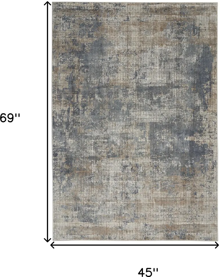 Blue And Beige Abstract Power Loom Distressed Non Skid Area Rug Photo 5