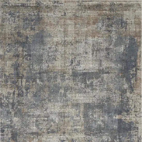 Blue And Beige Abstract Power Loom Distressed Non Skid Area Rug Photo 4