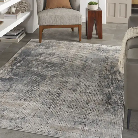 Blue And Beige Abstract Power Loom Distressed Non Skid Area Rug Photo 8