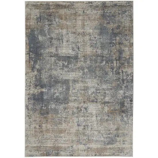 Blue And Beige Abstract Power Loom Distressed Non Skid Area Rug Photo 6