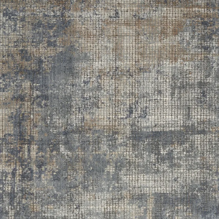 Blue And Beige Abstract Power Loom Distressed Non Skid Area Rug Photo 3