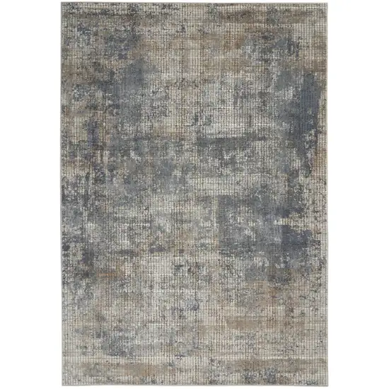 Blue And Beige Abstract Power Loom Distressed Non Skid Area Rug Photo 1