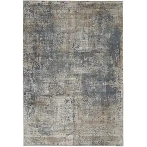 Photo of Blue And Beige Abstract Power Loom Distressed Non Skid Area Rug