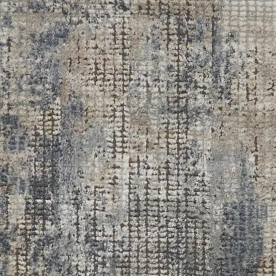 Blue And Beige Abstract Power Loom Distressed Non Skid Runner Rug Photo 3