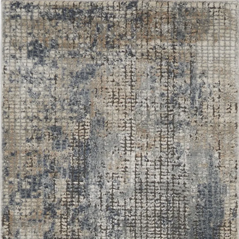 Blue And Beige Abstract Power Loom Distressed Non Skid Runner Rug Photo 4