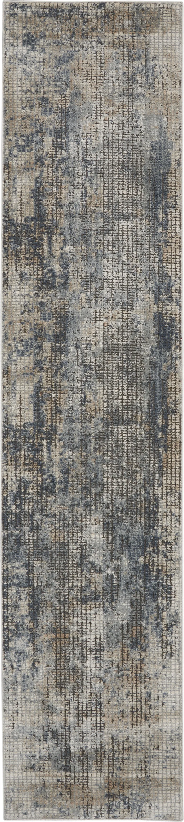 Blue And Beige Abstract Power Loom Distressed Non Skid Runner Rug Photo 1