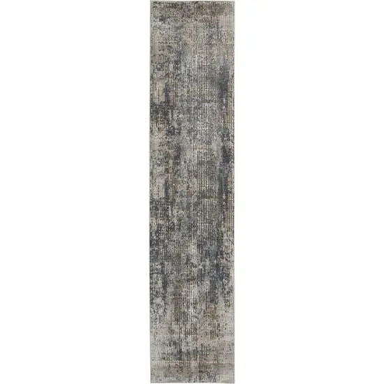 Blue And Beige Abstract Power Loom Distressed Non Skid Runner Rug Photo 1