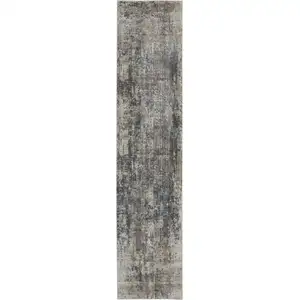 Photo of Blue And Beige Abstract Power Loom Distressed Non Skid Runner Rug