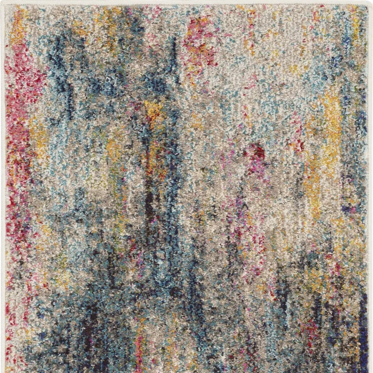 Blue And Beige Abstract Power Loom Non Skid Area Rug Photo 4