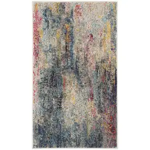 Photo of Blue And Beige Abstract Power Loom Non Skid Area Rug