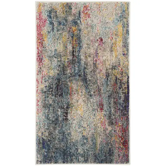 Blue And Beige Abstract Power Loom Non Skid Area Rug Photo 1