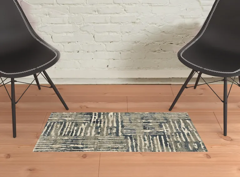 Blue And Beige Abstract Power Loom Stain Resistant Area Rug Photo 2