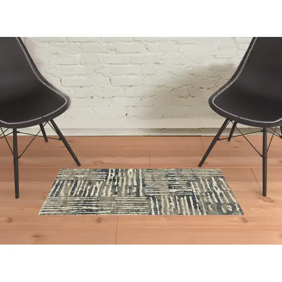 Blue And Beige Abstract Power Loom Stain Resistant Area Rug Photo 2