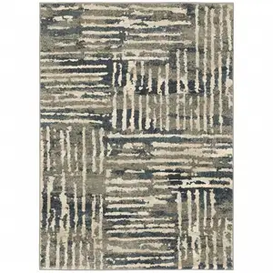 Photo of Blue And Beige Abstract Power Loom Stain Resistant Area Rug