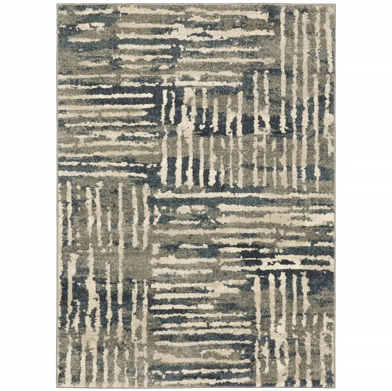 Blue And Beige Abstract Power Loom Stain Resistant Area Rug Photo 1