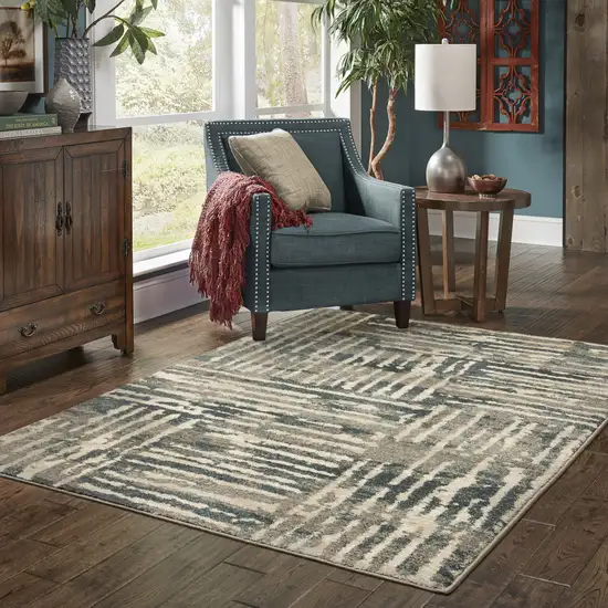 Blue And Beige Abstract Power Loom Stain Resistant Area Rug Photo 8