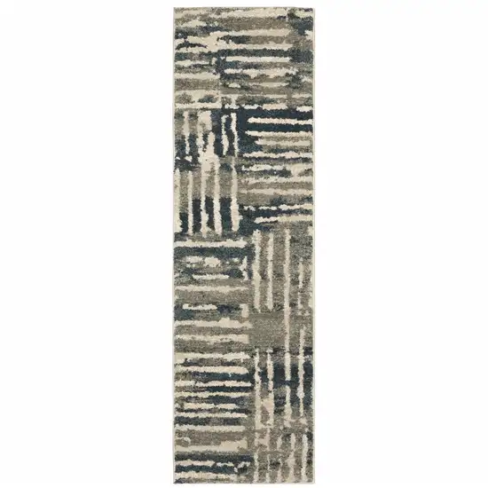 Blue And Beige Abstract Power Loom Stain Resistant Runner Rug Photo 3