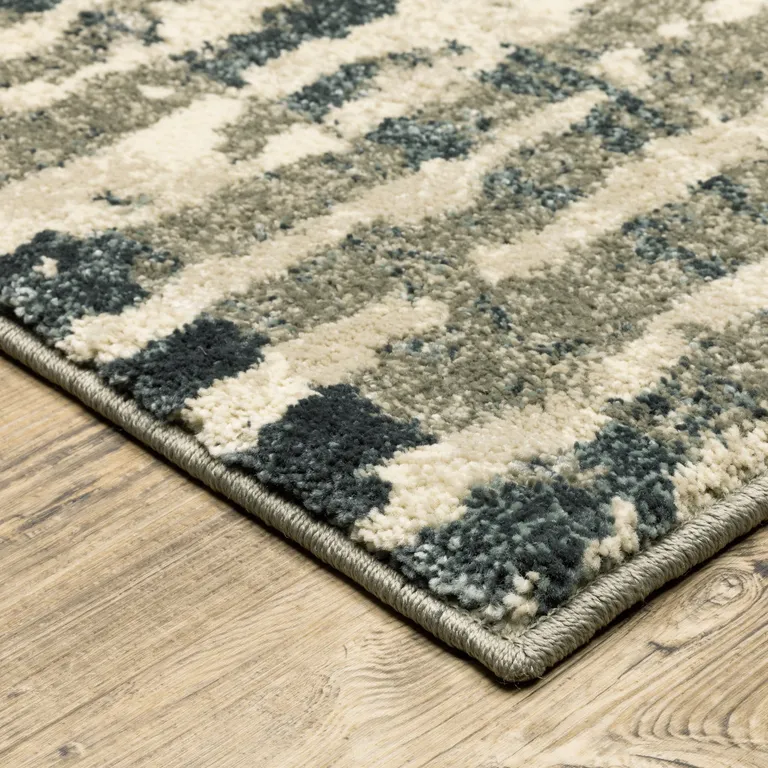 Blue And Beige Abstract Power Loom Stain Resistant Runner Rug Photo 3