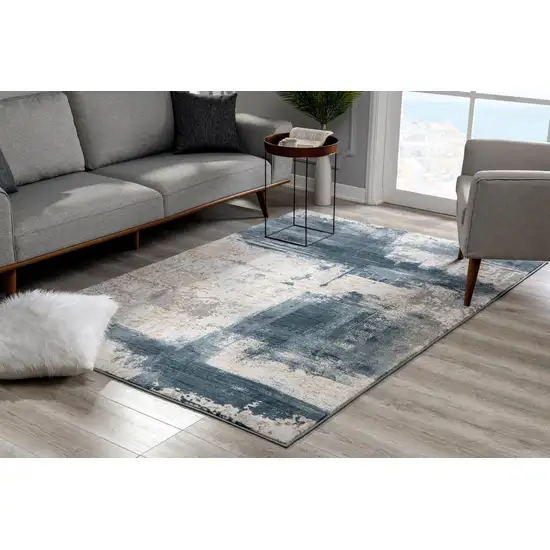 Blue And Beige Abstract Washable Non Skid Area Rug Photo 6