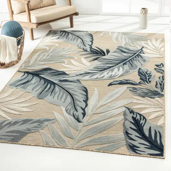 Blue And Beige Floral Stain Resistant Indoor Outdoor Area Rug Photo 8